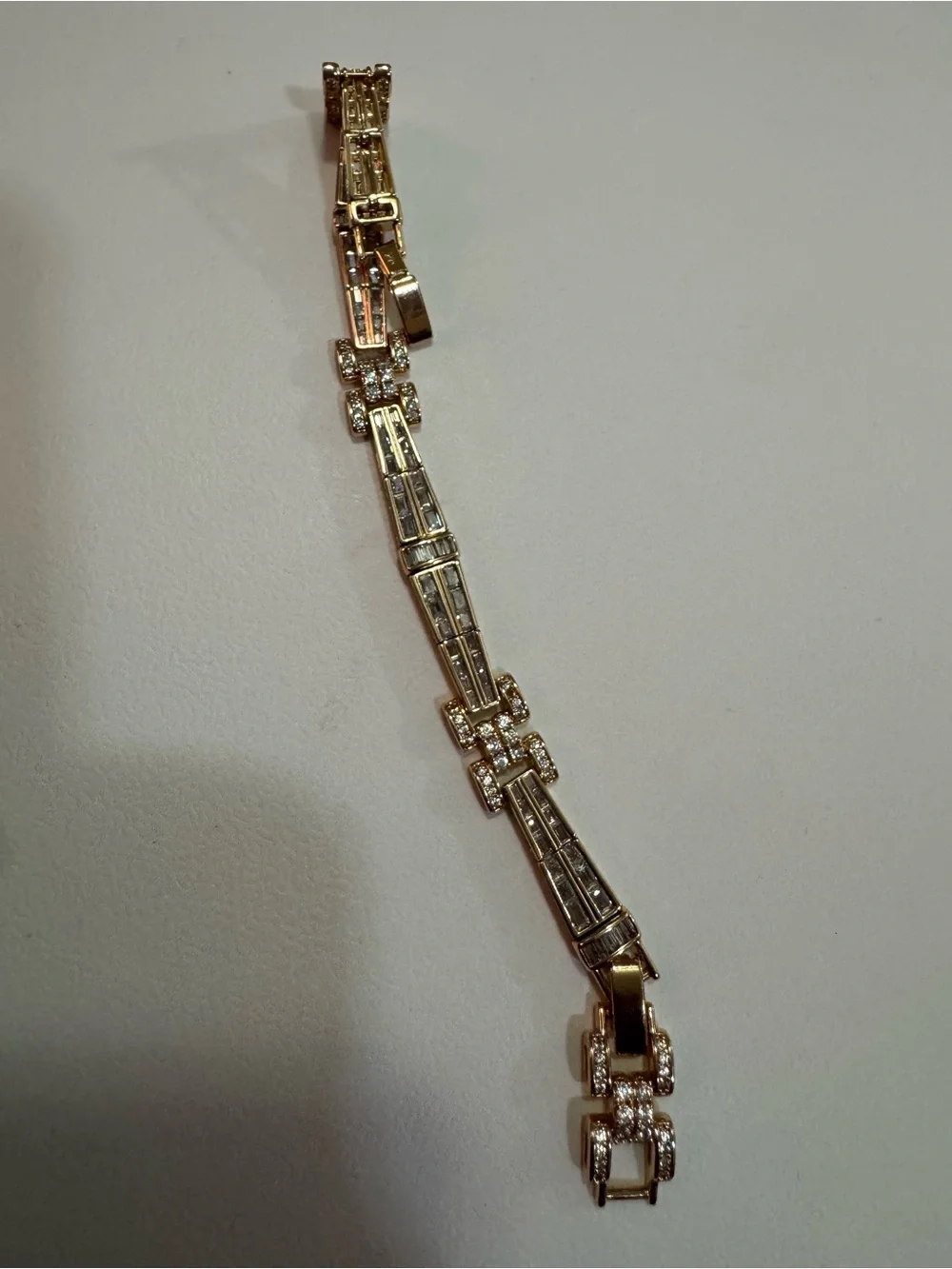Gold Crystal Link Bracelet for Women - Sparkling Baguette Design